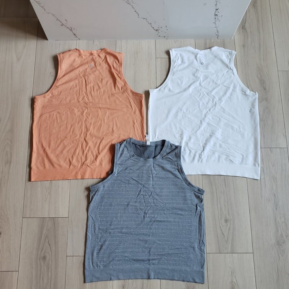 Lululemon Tank Top Set of 3 Womens 10 Gray White Orange Shirt Active Bundle